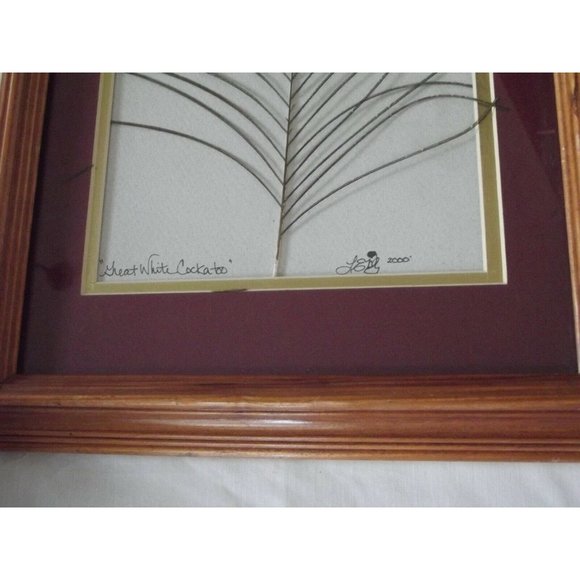 Great White Cockatoo Hand Painted Turkey Feather Framed Picture 16.5" X 13.5" - Picture 3 of 12